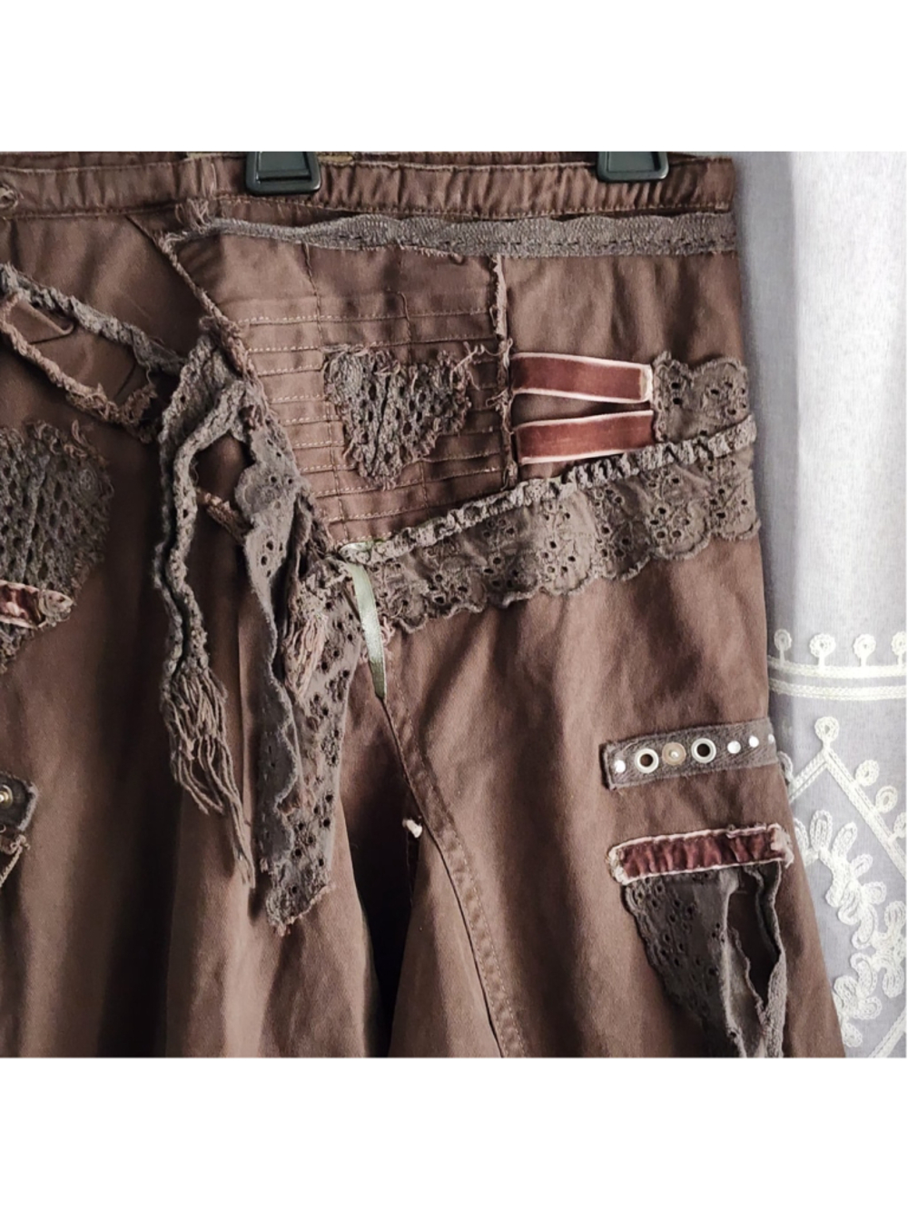 Spirit Vintage Y2K Brown Whimsigoth Fairy Grunge Asymmetric Patchwork Midi Skirt - Picture 3 of 16